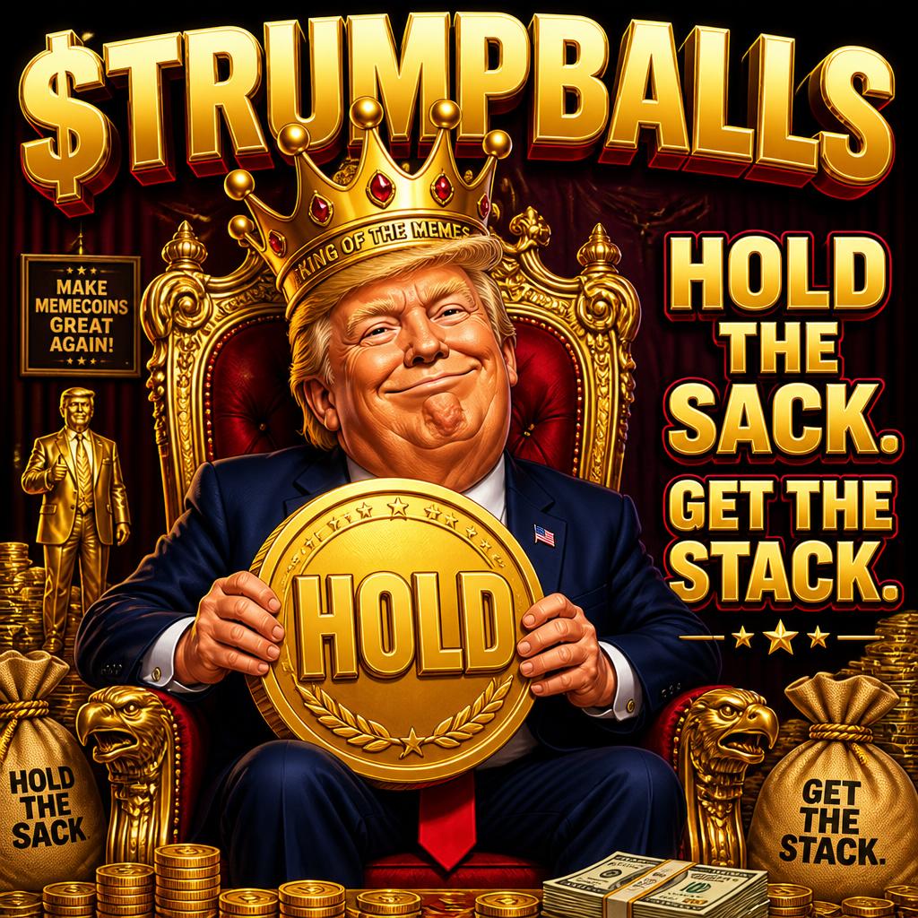 TrumpBalls king on a golden throne — Solana meme coin hero